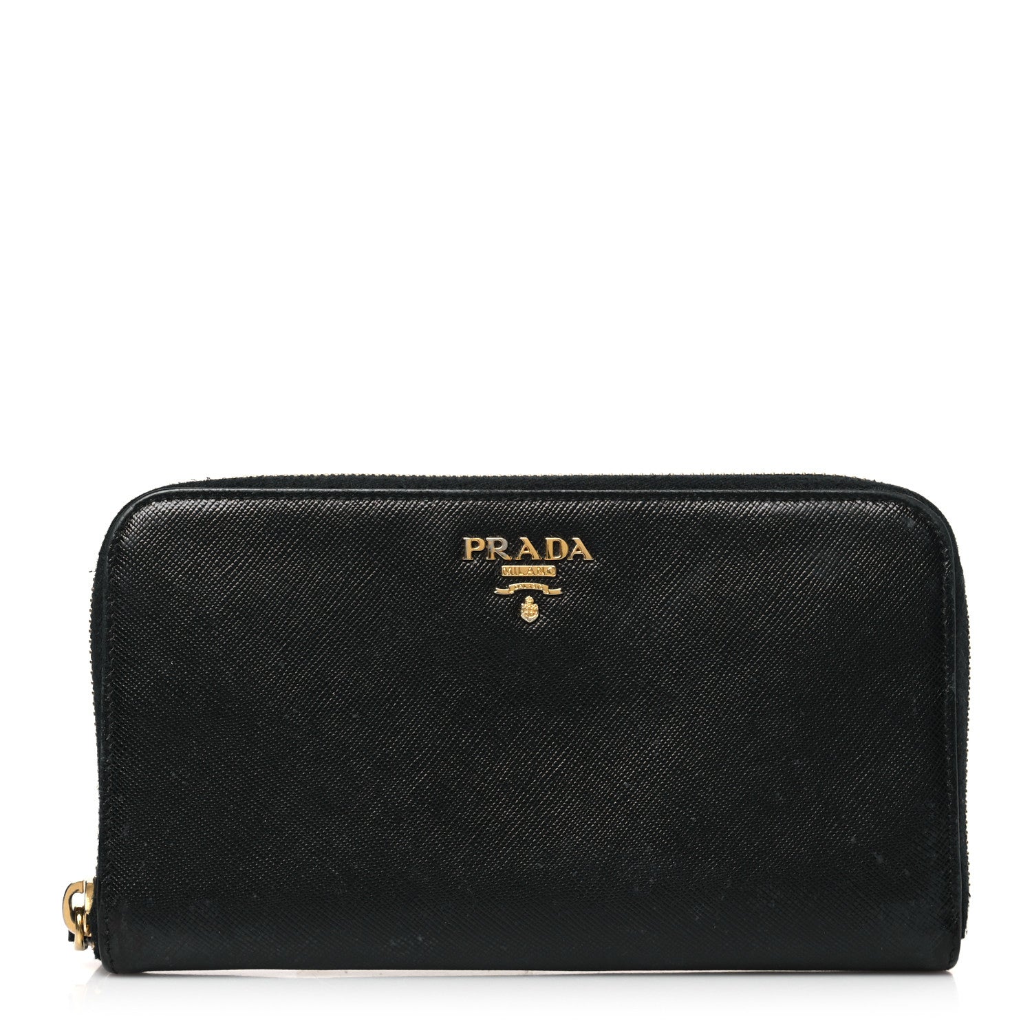 Prada Saffiano Metal Zip Around Wallet Black 1 of 10