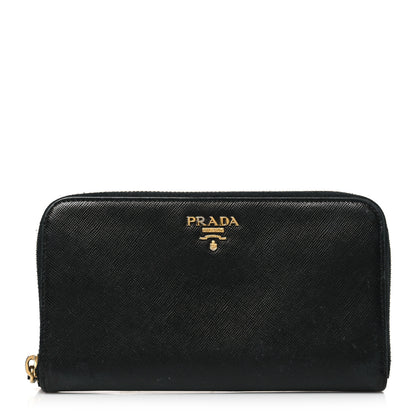 Prada Saffiano Metal Zip Around Wallet Black 1 of 10