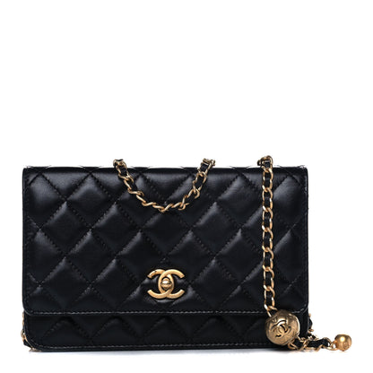 Chanel Lambskin Quilted CC Pearl Crush Wallet on Chain WOC Black 1 of 14