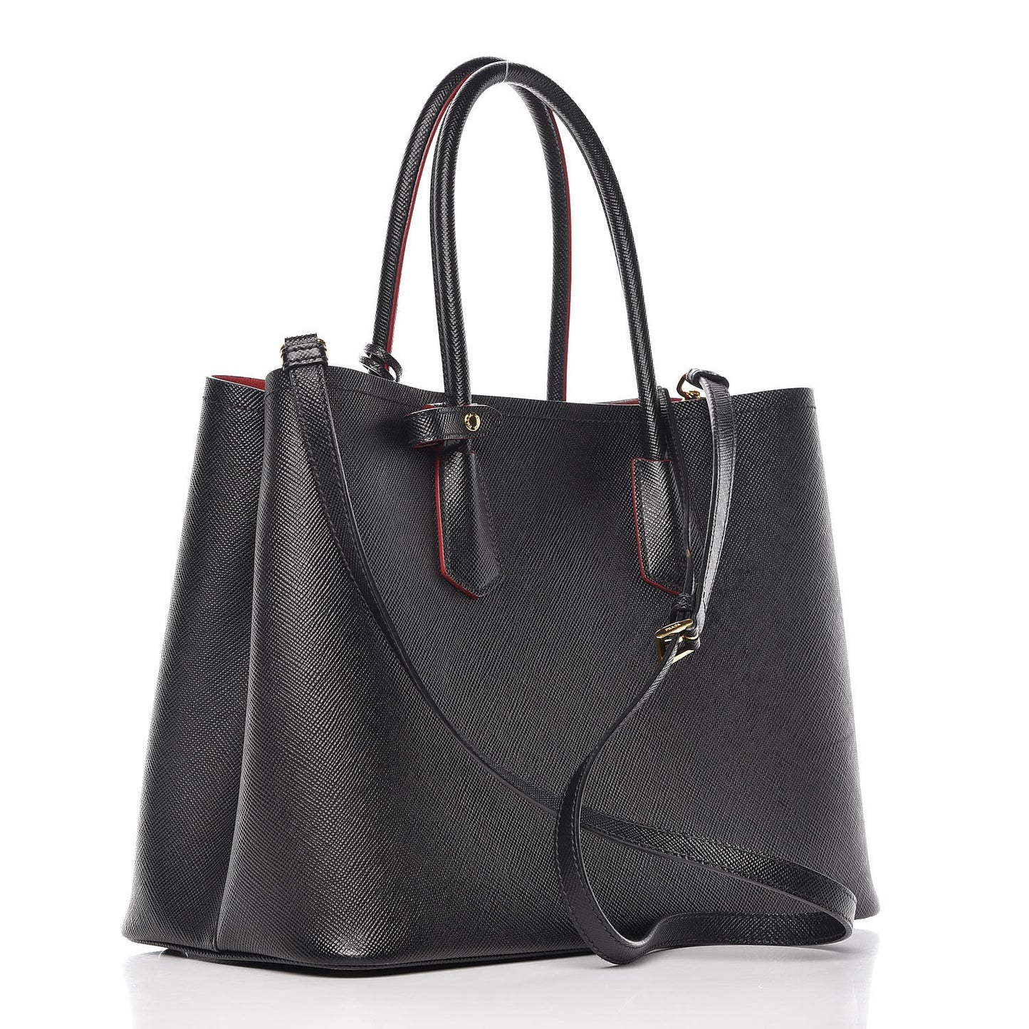 Saffiano Cuir Large Double Bag Black Fuoco