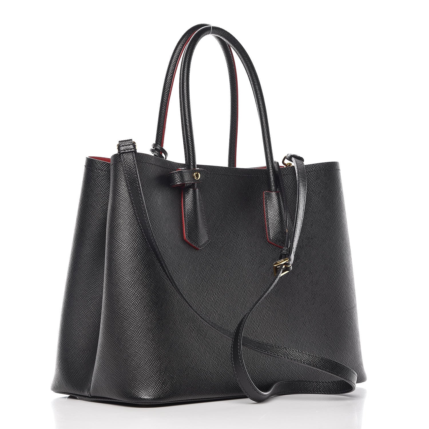 Prada Saffiano Cuir Large Double Bag Black Fuoco 3 of 20