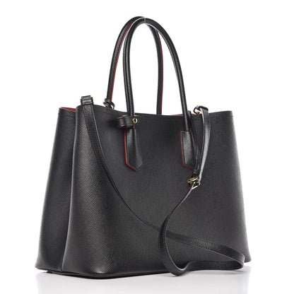 Prada Saffiano Cuir Large Double Bag Black Fuoco 3 of 20