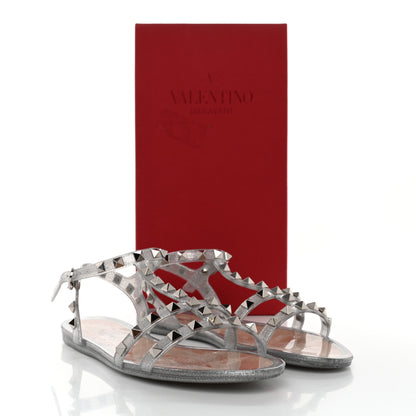 Valentino Garavani PVC Jelly Glitter Rockstud Caged Sandals 38 SIlver 8 of 8