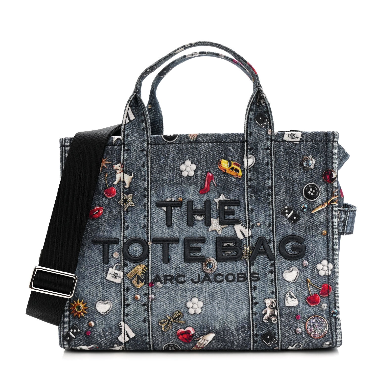 Marc Jacobs The Trompe L'Oeil Trinket Denim Canvas Medium The Tote Bag Blue 1 of 14
