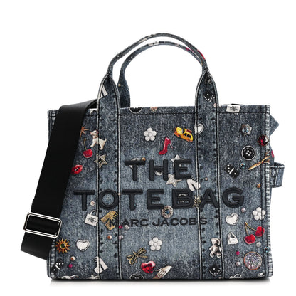 Marc Jacobs The Trompe L'Oeil Trinket Denim Canvas Medium The Tote Bag Blue 1 of 14