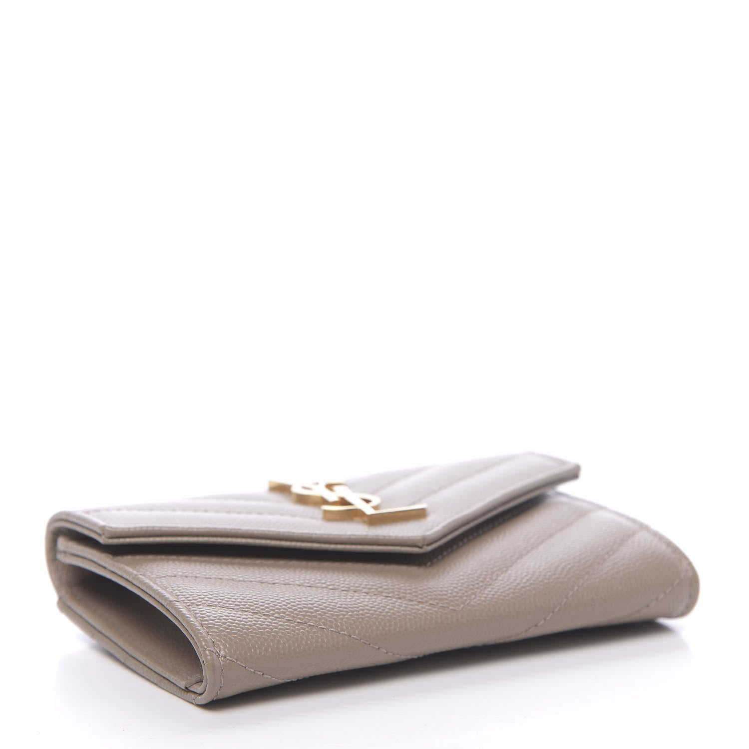 Saint Laurent Grain De Poudre Matelasse Chevron Small Monogram Envelope Wallet Dark Beige 4 of 7