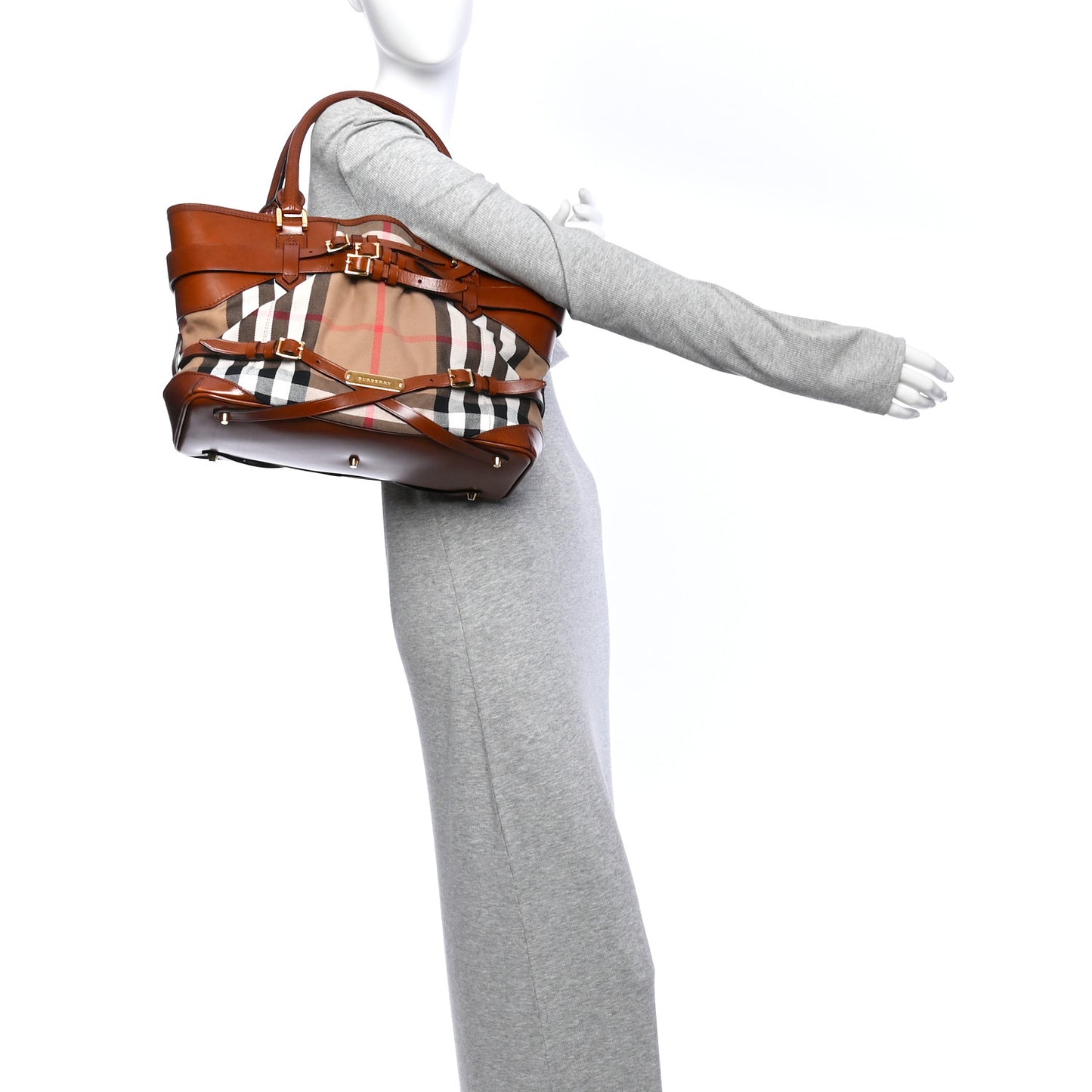 House Check Bridle Calfskin Medium Lynher Tote Dark Tan