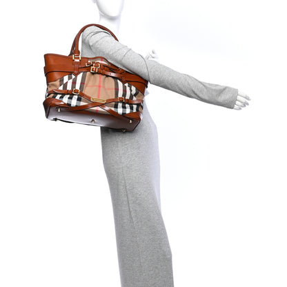 Burberry House Check Bridle Calfskin Medium Lynher Tote Dark Tan 2 of 10