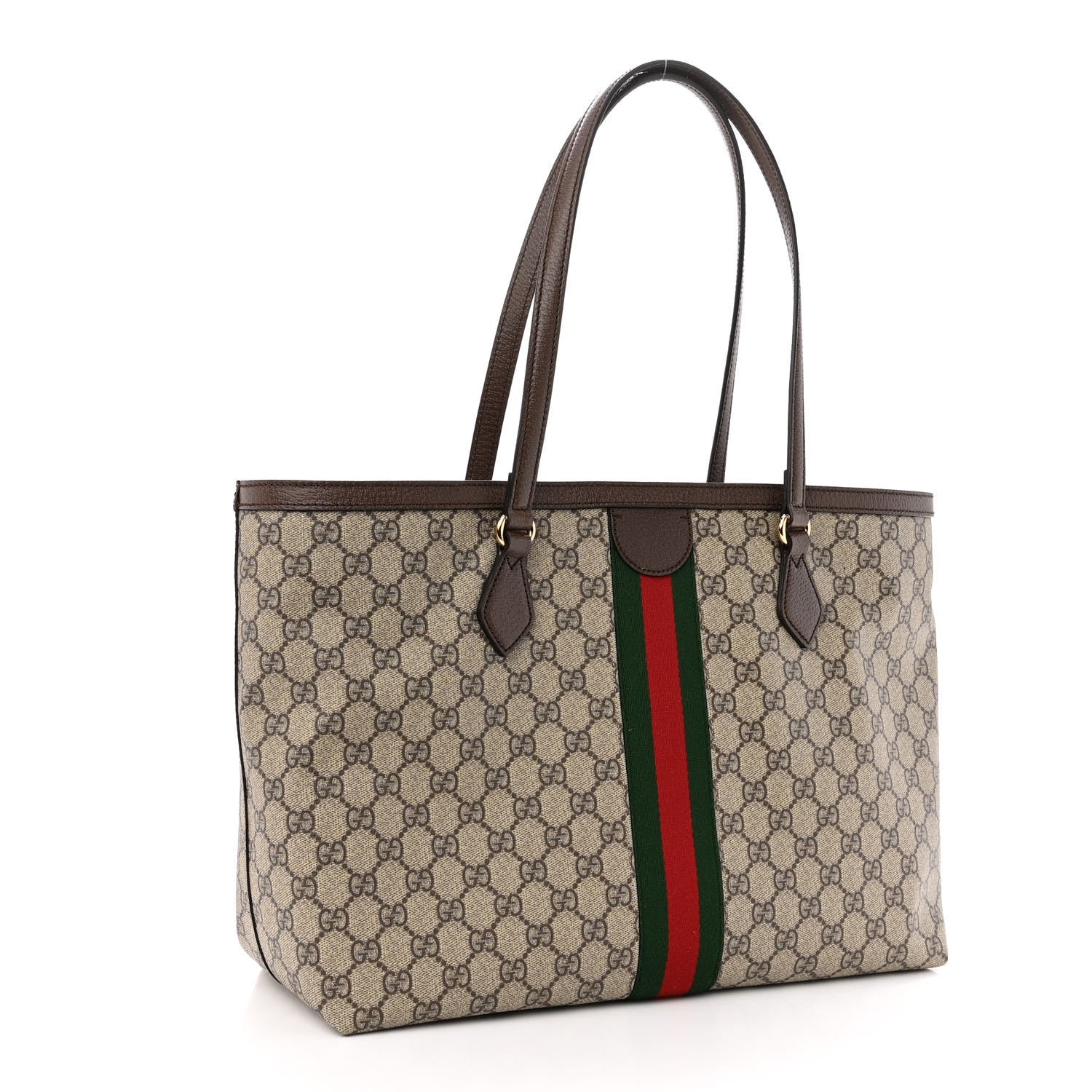 Gucci GG Supreme Monogram Textured Calfskin Web Medium Ophidia Shopping Tote Beige Ebony New Acero 3 of 9