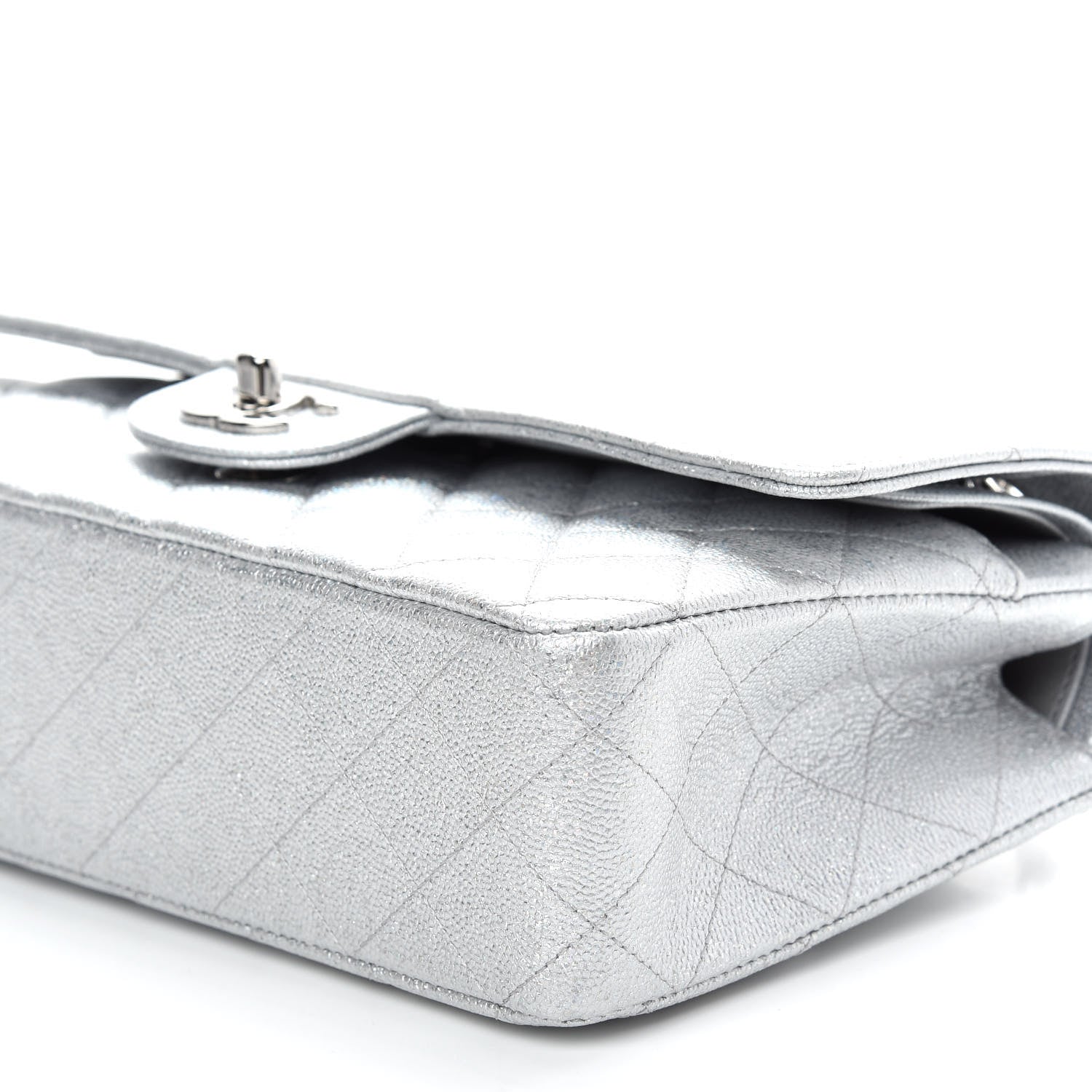 Chanel Glittered Metallic Caviar Quilted Medium Double Flap Silver 9 of 9