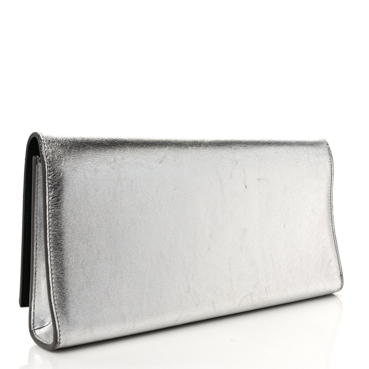 Saint Laurent Metallic Calfskin Classic Monogram Cassandre Clutch Silver 3 of 8