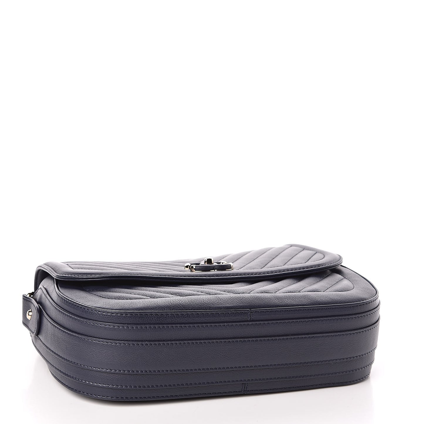 Calfskin Chevron Quilted Messenger Flap Navy