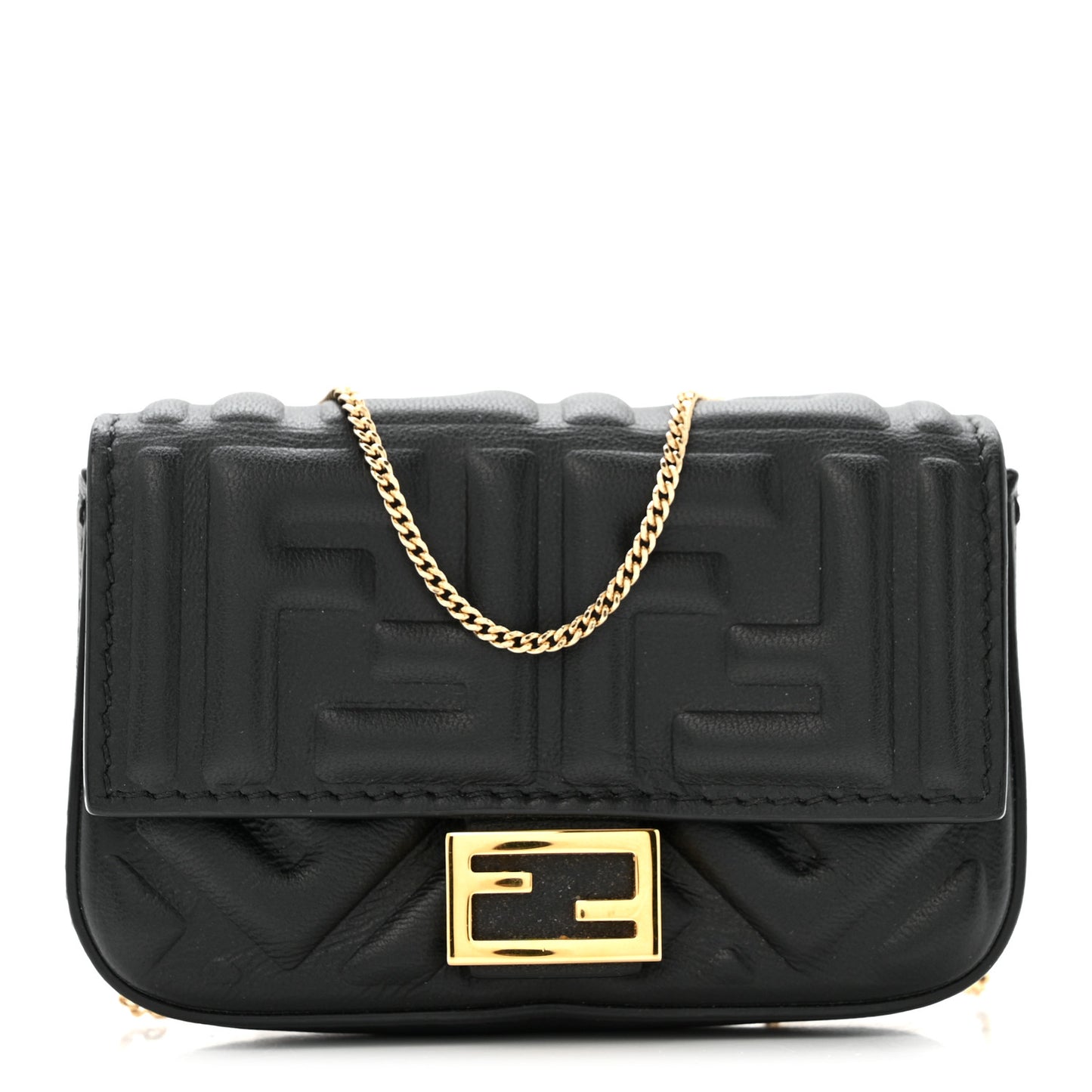 Nappa Matisse FF Embossed Nano Baguette Charm Black