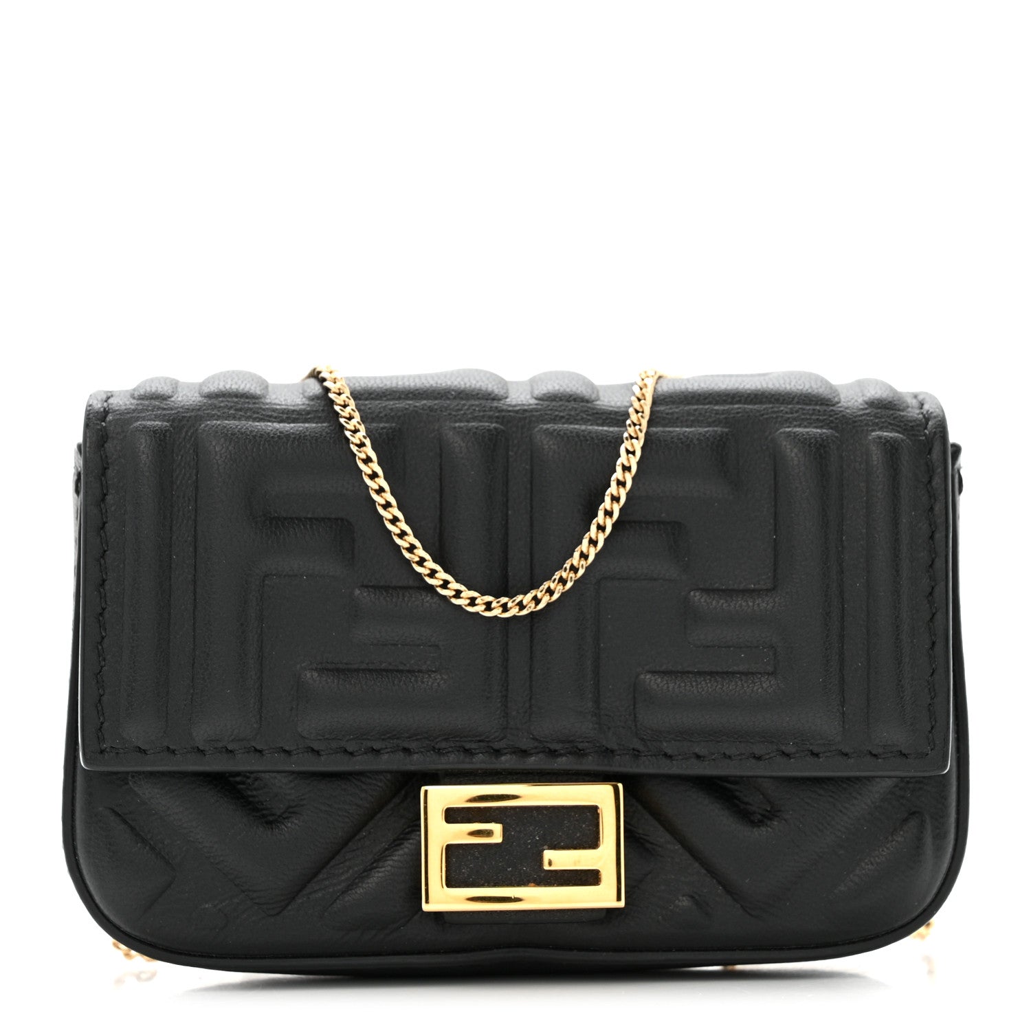 Fendi Nappa Matisse FF Embossed Nano Baguette Charm Black 1 of 12