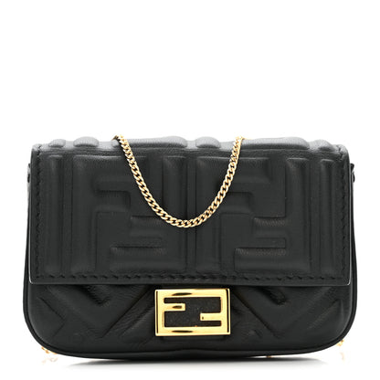 Fendi Nappa Matisse FF Embossed Nano Baguette Charm Black 1 of 12