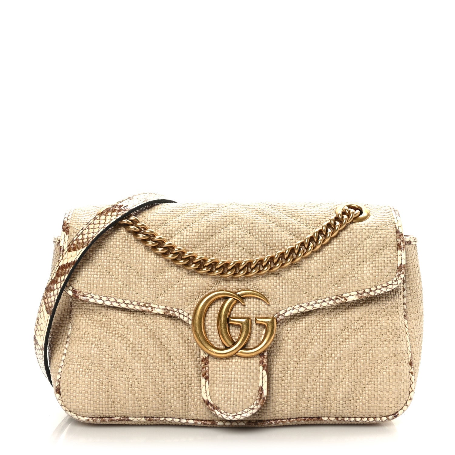 Gucci Raffia Elaphe Matelasse Small GG Marmont Shoulder Bag Natural Cream Brown 1 of 9