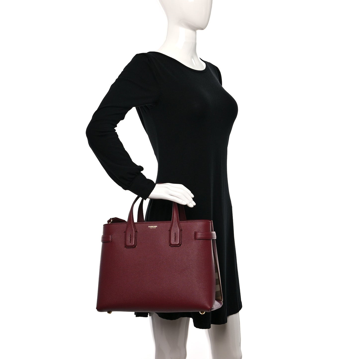 Grainy Calfskin House Check Medium Banner Tote Mahogany Red
