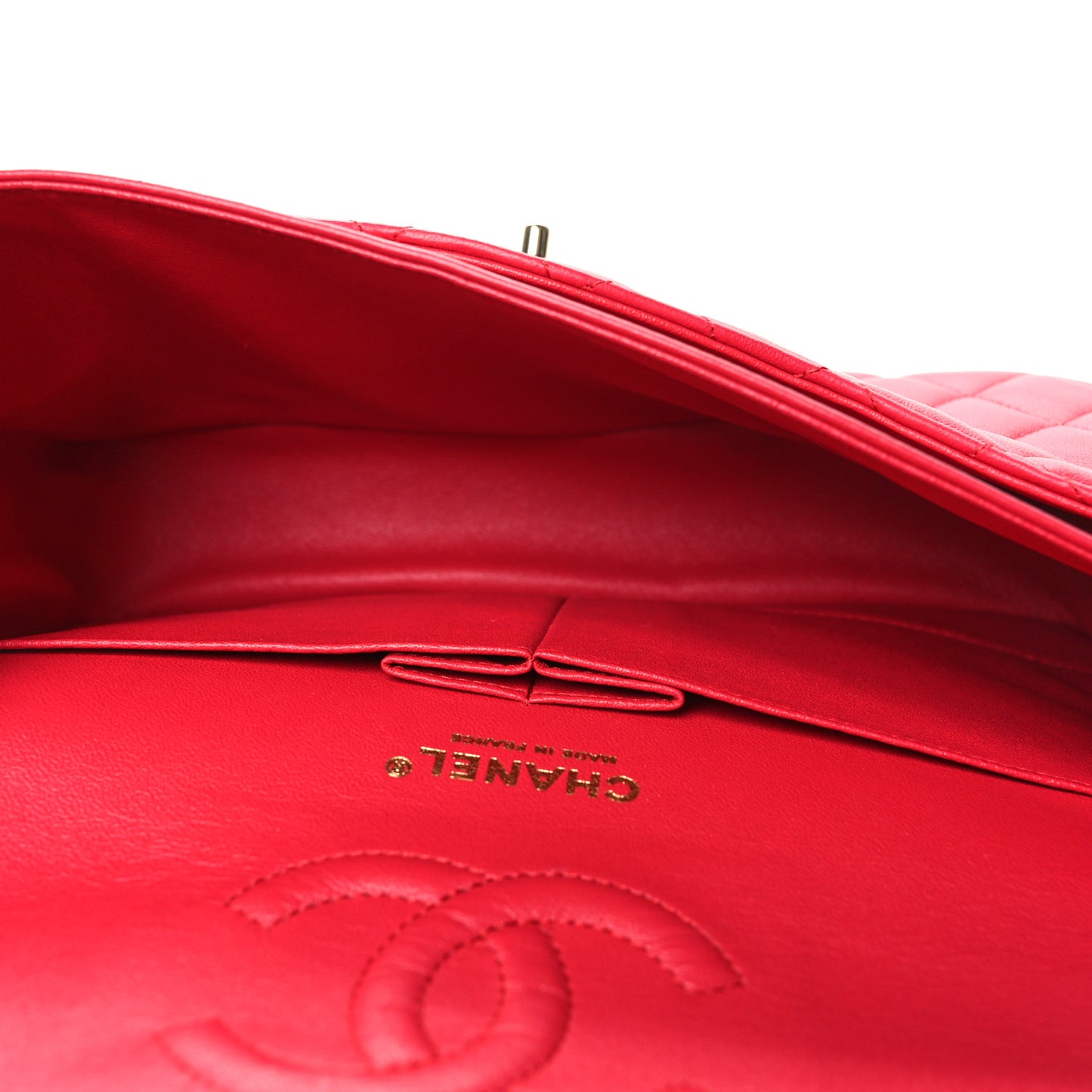Lambskin Quilted Medium Double Flap Red