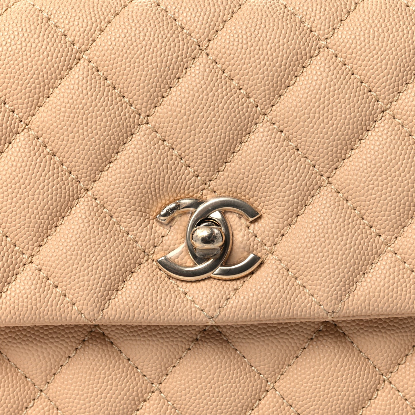 Caviar Lizard Embossed Quilted Mini Coco Handle Flap Beige