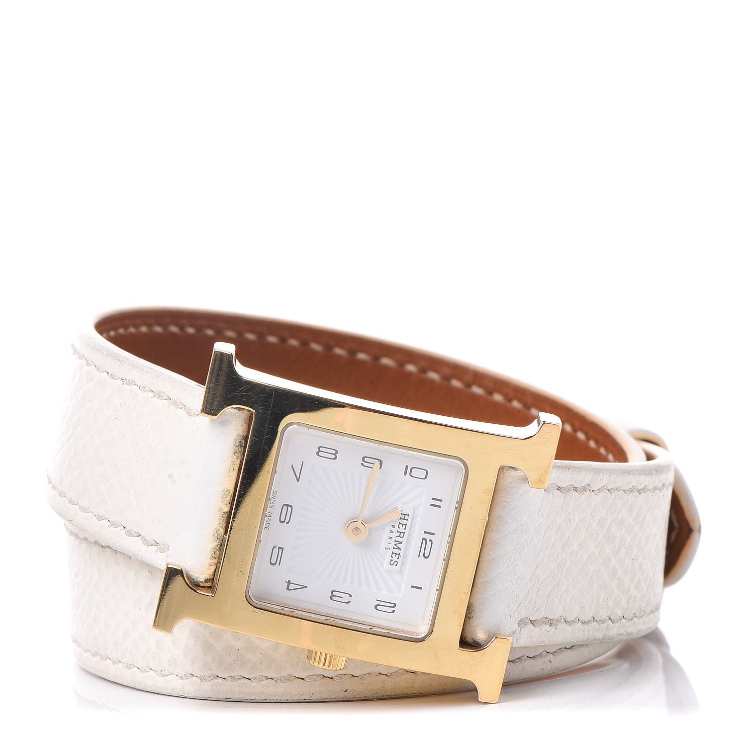 Hermes Stainless Steel Epsom 21mm Heure H Hour Double Tour Quartz Watch Blanc 3 of 7