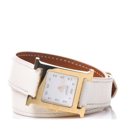Hermes Stainless Steel Epsom 21mm Heure H Hour Double Tour Quartz Watch Blanc 3 of 7