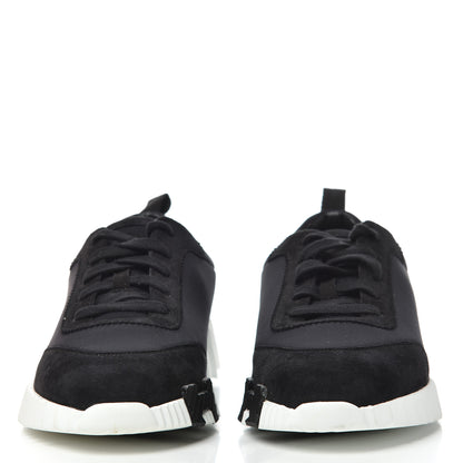 Hermes Technical Jersey Suede Goatskin Bouncing Sneakers 36 Black White 2 of 11