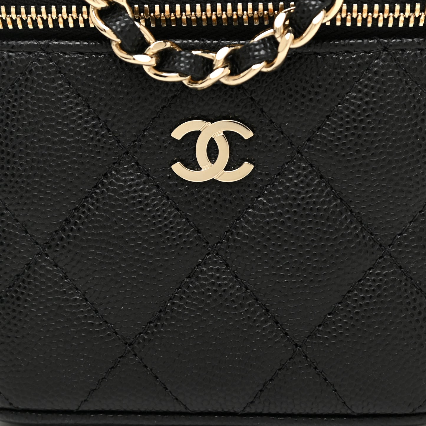 Caviar Quilted Mini Vanity Case With Chain Black