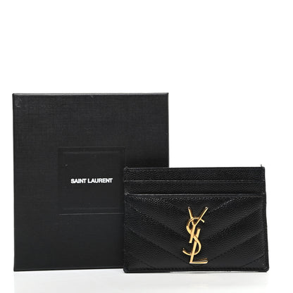 Saint Laurent Grain De Poudre Matelasse Chevron Monogram Credit Card Case Black 9 of 9