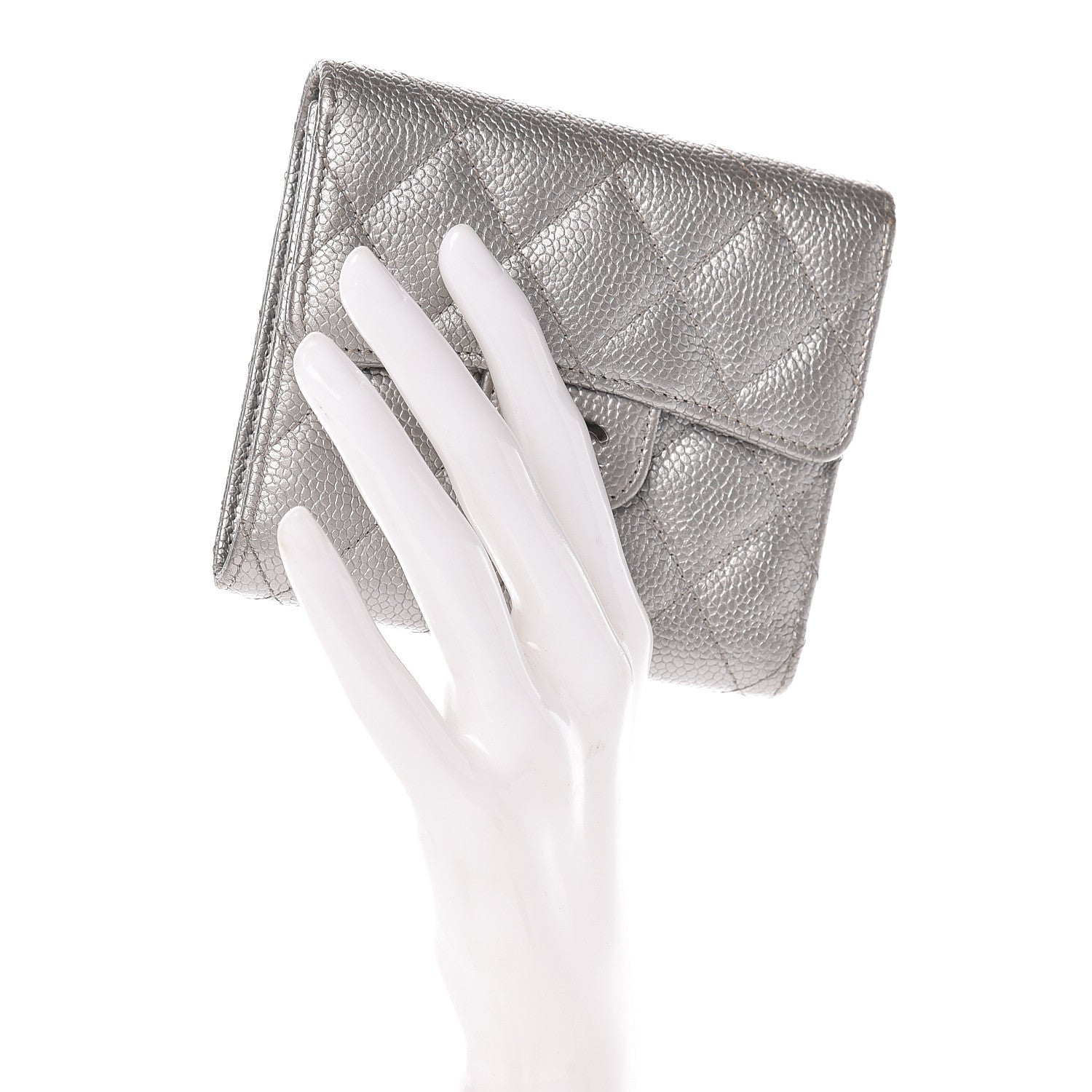 Chanel Metallic Caviar Quilted Compact Flap Wallet Silver 2 of 14