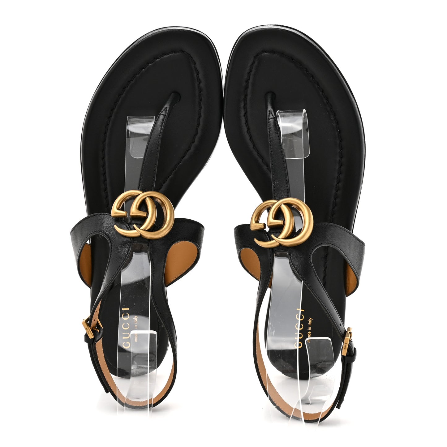 Calfskin Double G Thong Flat Sandals 37.5 Black