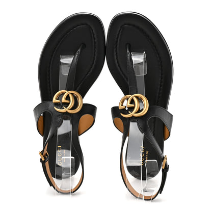 Gucci Calfskin Double G Thong Flat Sandals 37.5 Black 2 of 9