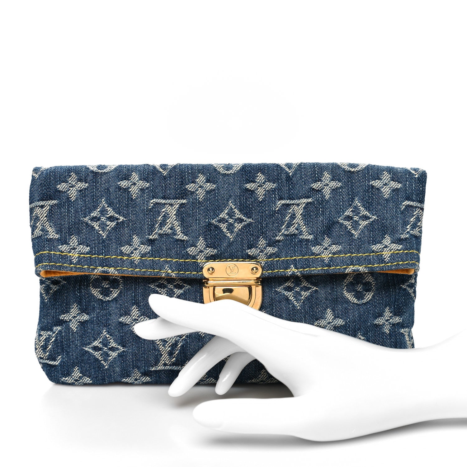 Louis Vuitton Monogram Denim Pochette Plat Clutch Blue 2 of 9