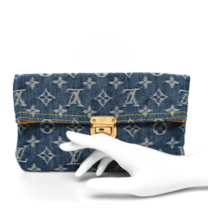 Louis Vuitton Monogram Denim Pochette Plat Clutch Blue 2 of 9