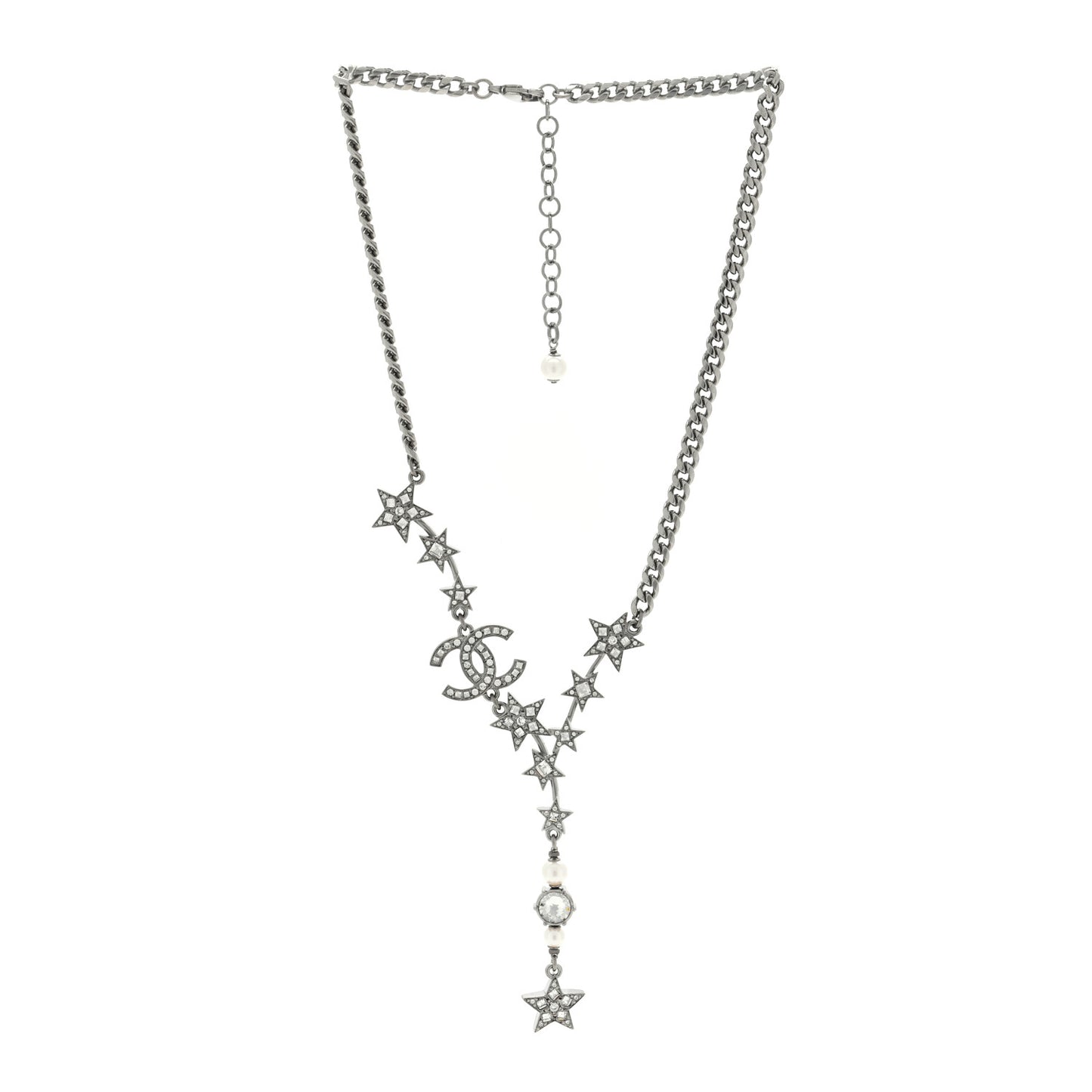 Crystal Pearl CC Star Necklace Silver