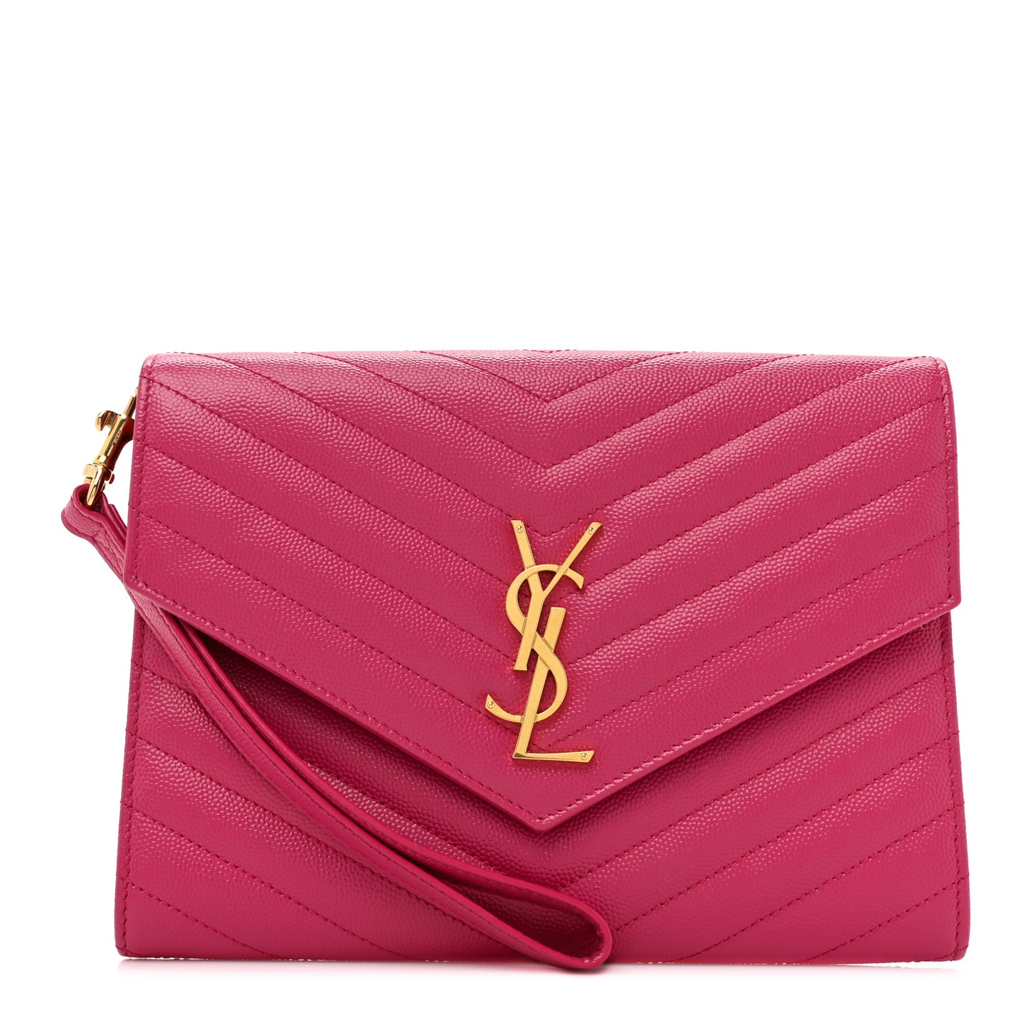 Grain De Poudre Matelasse Chevron Monogram Envelope Clutch Fuchsia