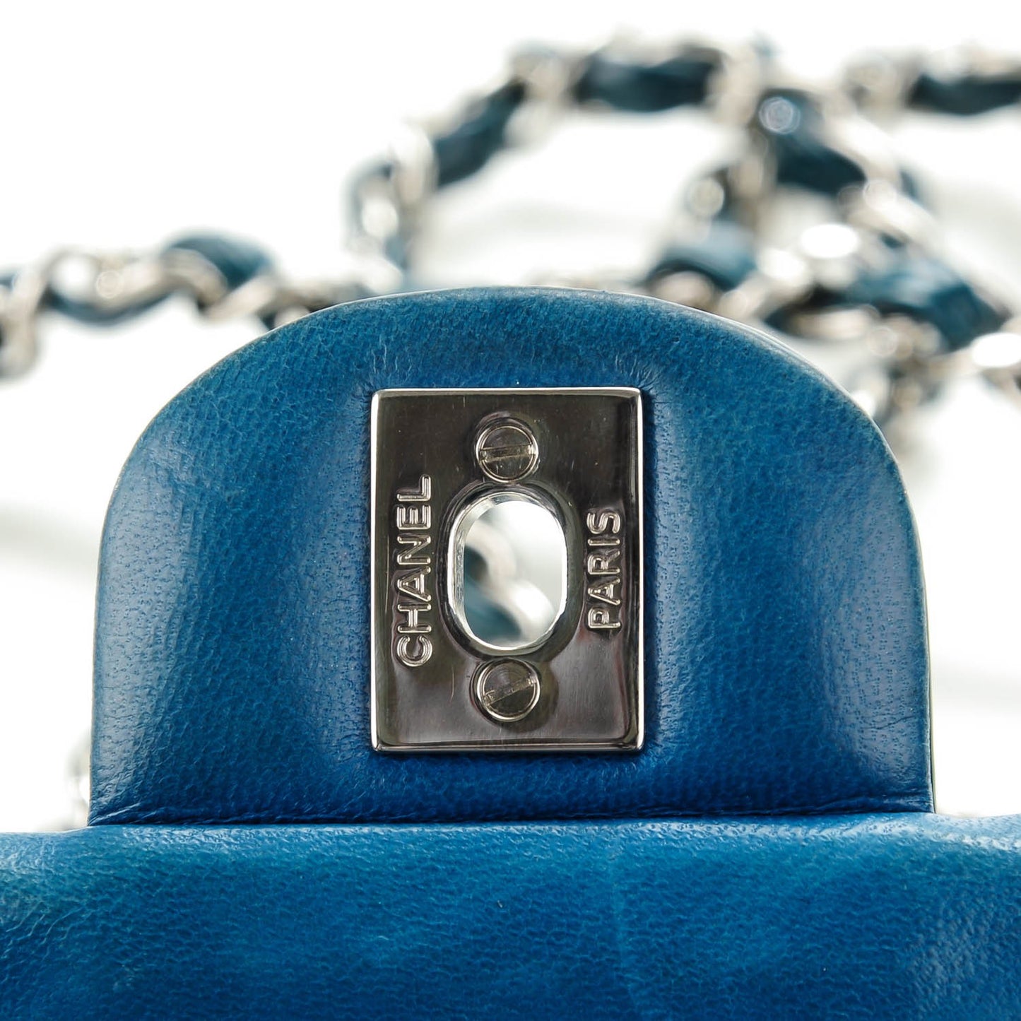 Patent Calfskin Quilted Mini Rectangular Flap Turquoise