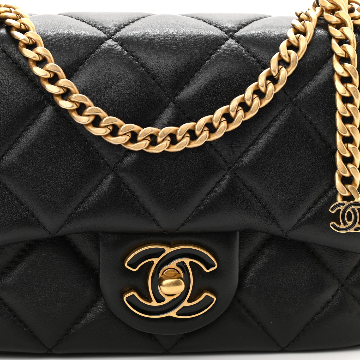 Chanel Lambskin Enamel Quilted Mini Pending CC Square Flap Black 9 of 11
