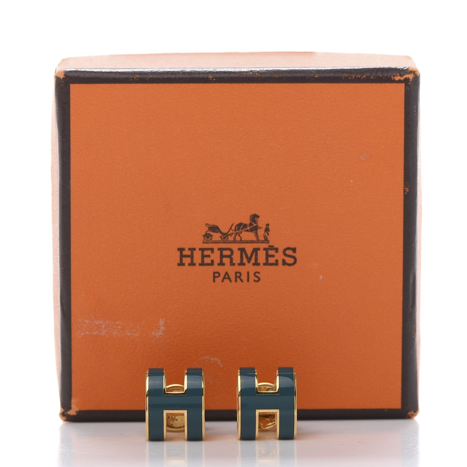 Hermes Gold Lacquered Pop H Earrings Emeraude 5 of 5