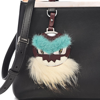 Fendi Vitello Dolce Fox Mink Bi-Color Monster Mirror Charm Petite 2Jours Tote Black Bordeaux Acquamarine 13 of 13