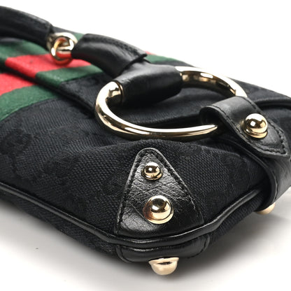 Gucci Monogram Web Horsebit Chain Clutch Black 10 of 10