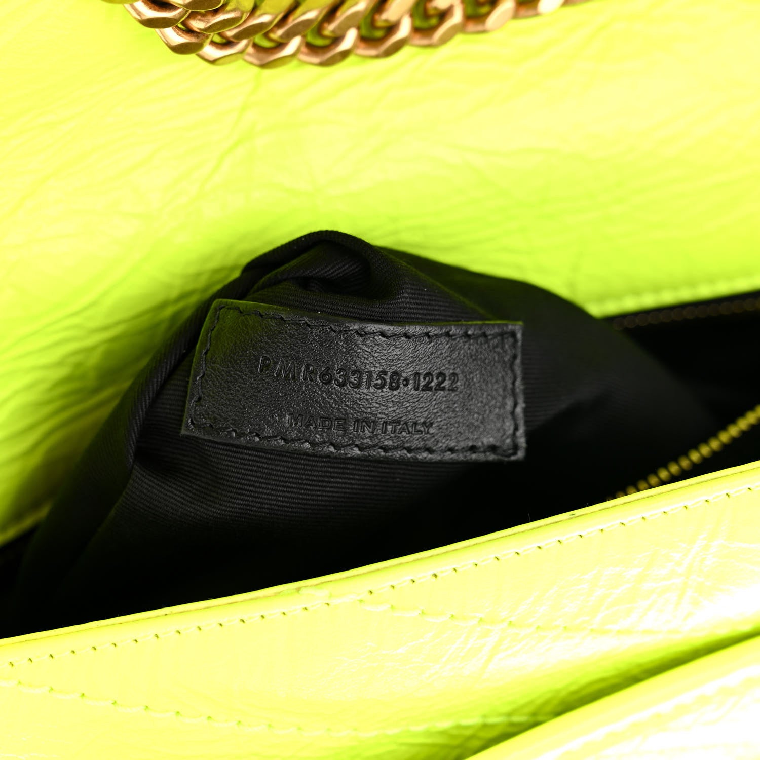 Saint Laurent Crinkled Calfskin Matelasse Monogram Medium Niki Chain Satchel Neon Yellow 9 of 13