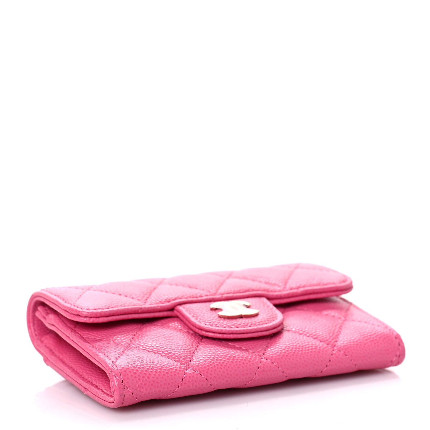 Caviar Quilted Flap Card Holder Wallet Pink
