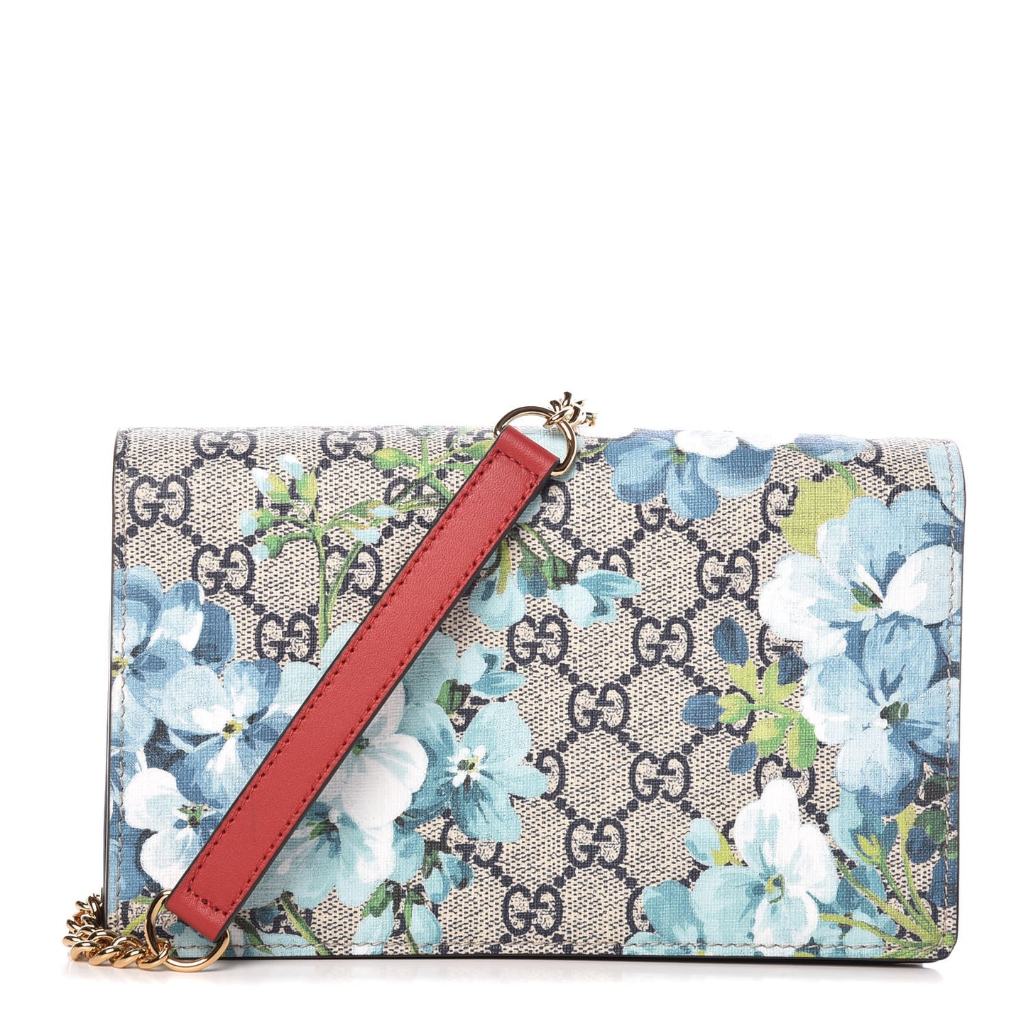 GG Supreme Monogram Blooms Chain Wallet Blue