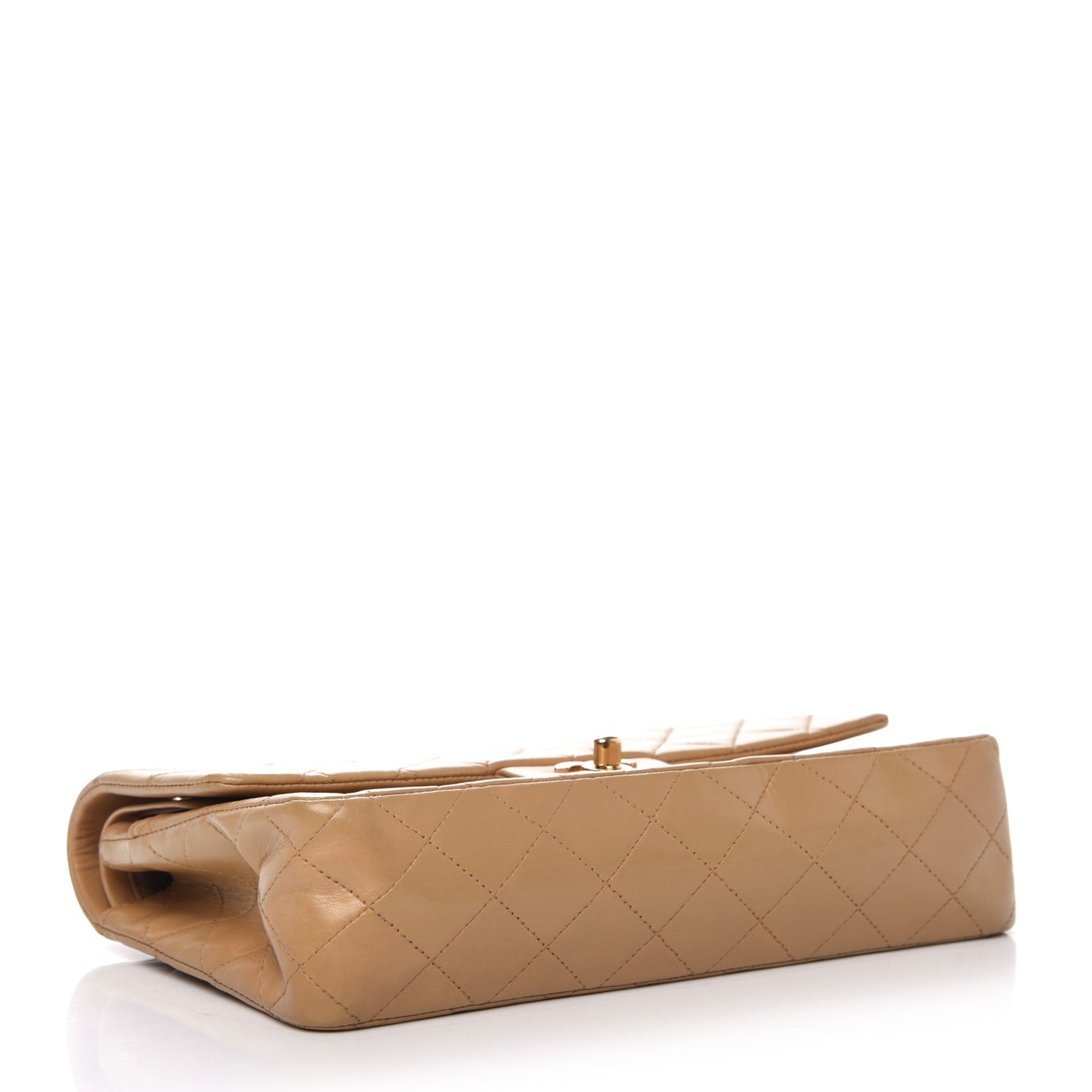 Lambskin Quilted Medium Double Flap Beige