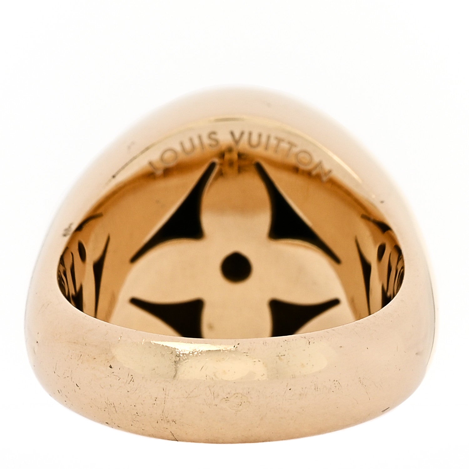 Louis Vuitton 18K Yellow Gold Diamond Malachite Blossom Signet Ring 49 5 3 of 6