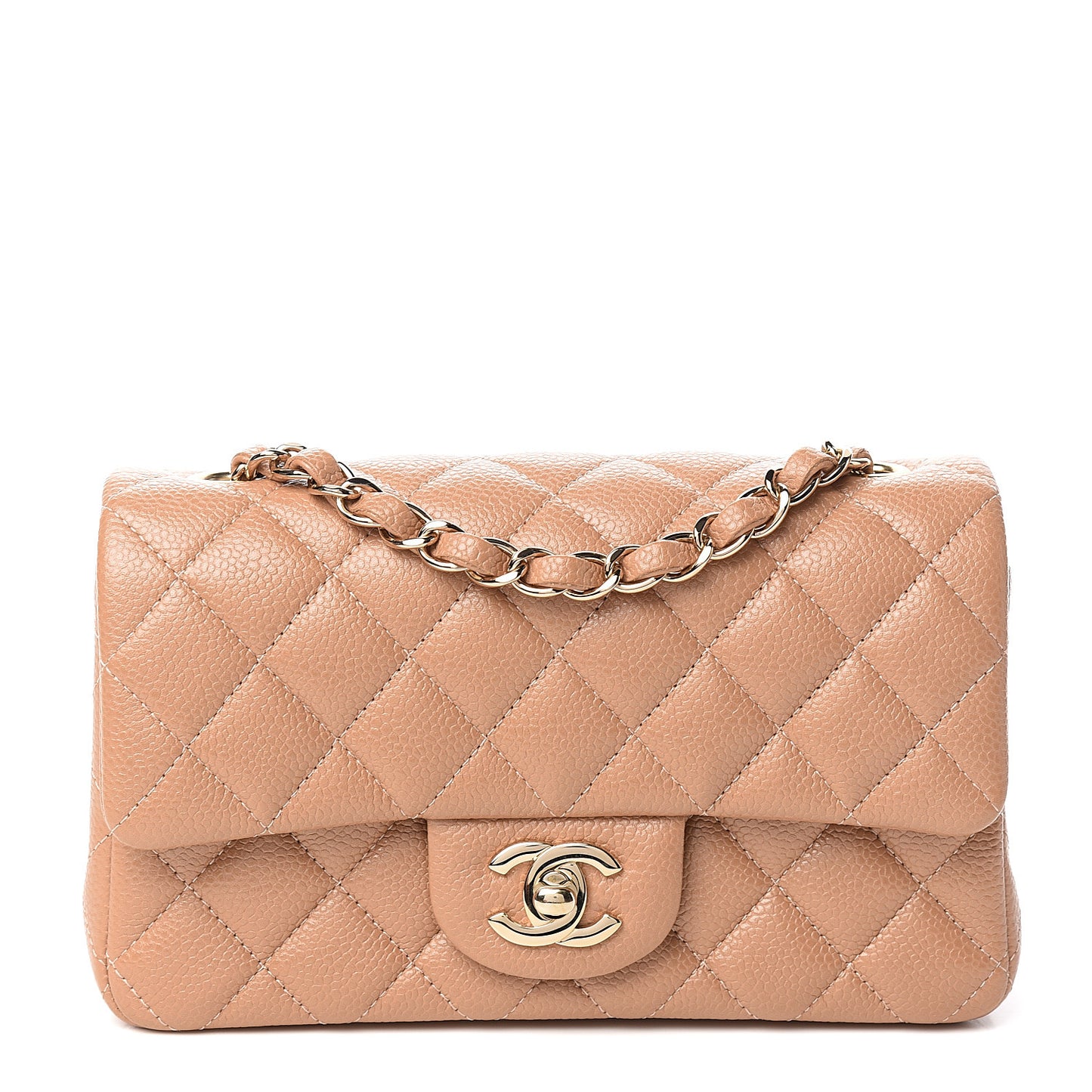Caviar Quilted Mini Rectangular Flap Dark Beige