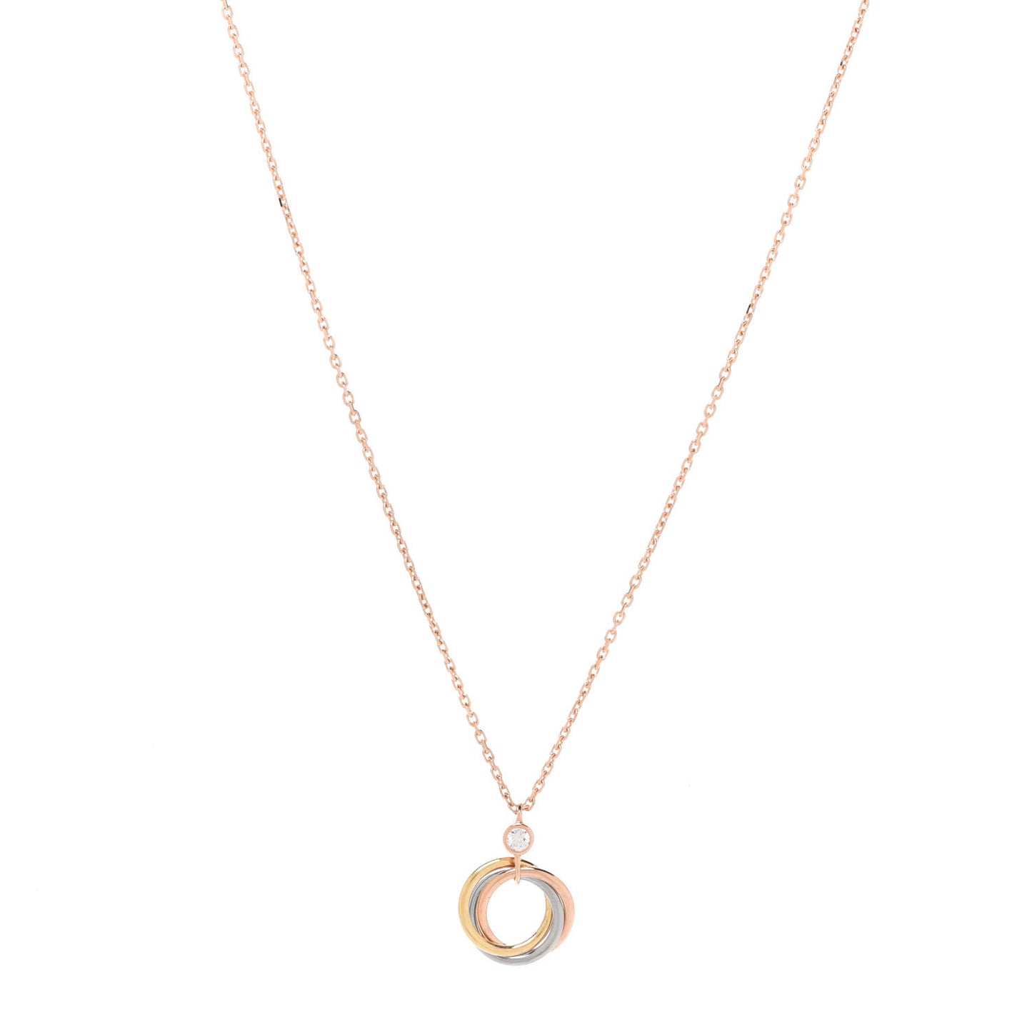 18K Pink Yellow White Gold Diamond Trinity Pendant Necklace