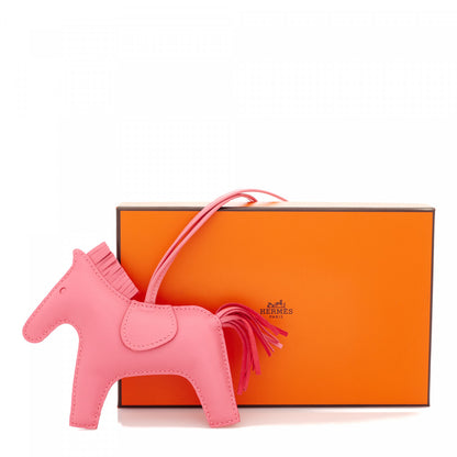 Hermes Milo Lambskin Grigri Rodeo Horse Bag Charm MM Rose Azalee 5 of 5