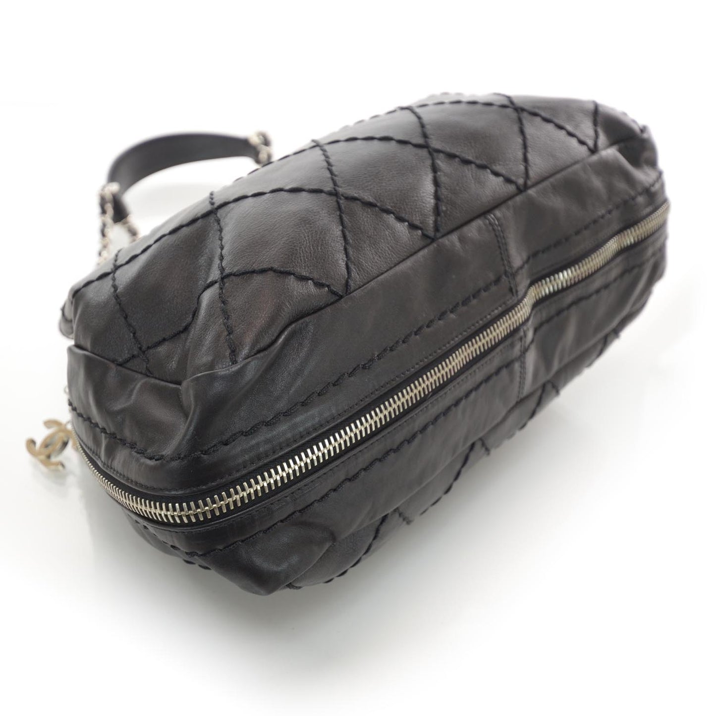 Lambskin Expandable Stitched Tote Black