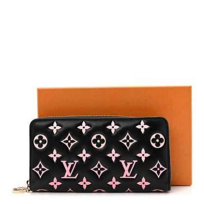 Louis Vuitton Lambskin Embossed Monogram LV Ski Coussin Zippy Wallet Black Pink 7 of 7